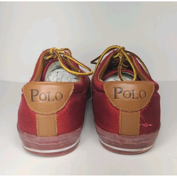 Polo Ralph Lauren Vaughn Shoes Mens 10.5 D Red Canvas Leather Low Top Sneakers - Picture 5 of 9